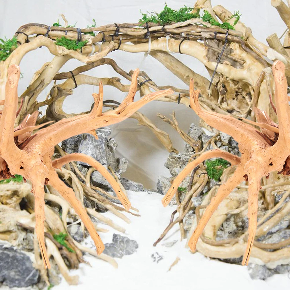 

2pcs DarkWood Aquarium Fish Tank Decor Natural Atmosphere Exquisite Craft Ornament for Pond Reptile Tank Outdoor Rhododendron