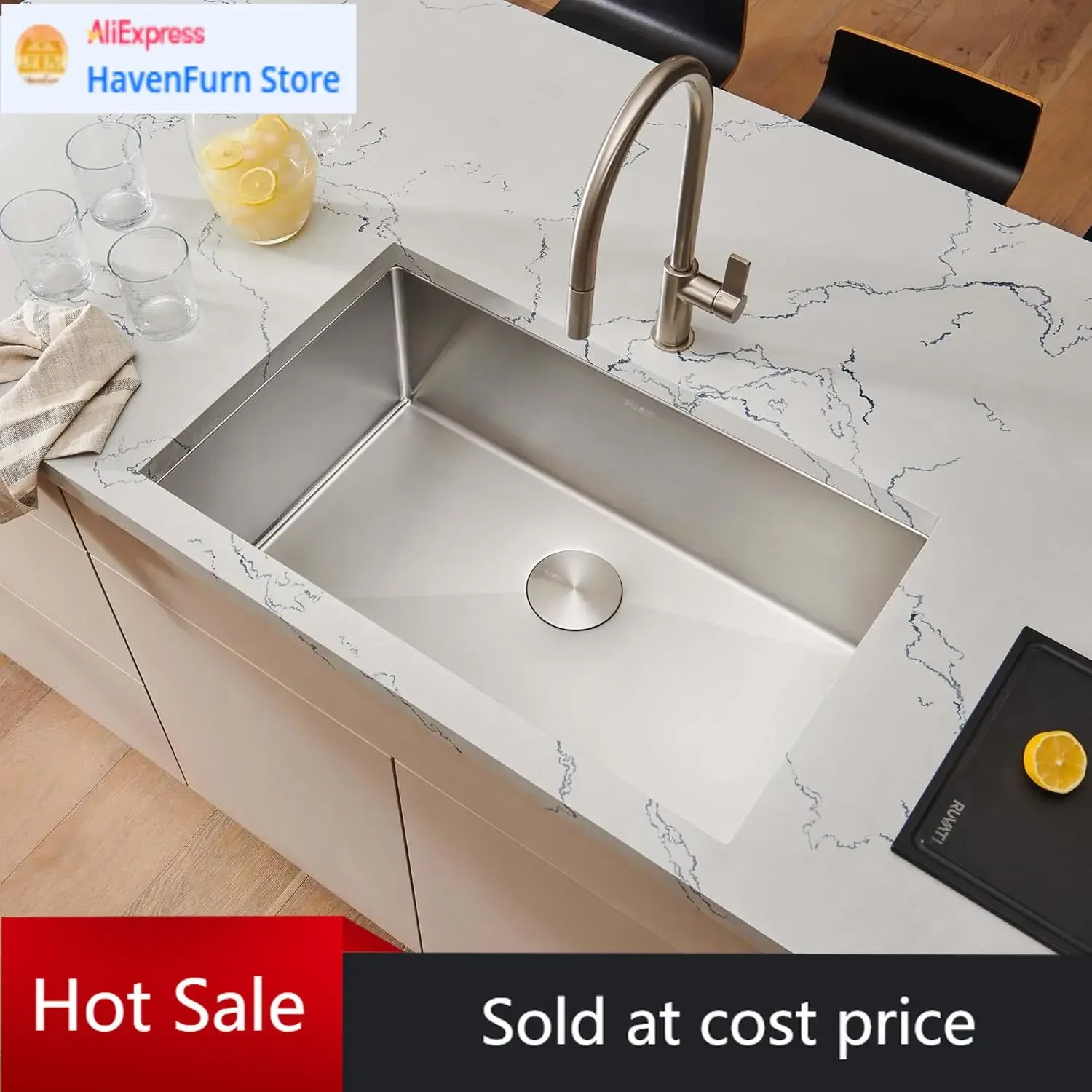 

Activity price30 Inch Rounded Corner Undermount Kitchen Sink Single Bowl 16 Gauge Stainless Steel With Accessories Brushed Finis