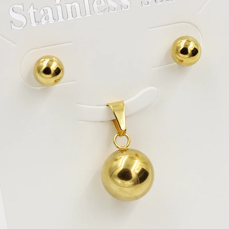 LUXUSTEEL Stainless Steel Round Ball Pendant Necklace Earrings For Women Fashion Dubai Golden Color Jewelry Sets Bride Wedding