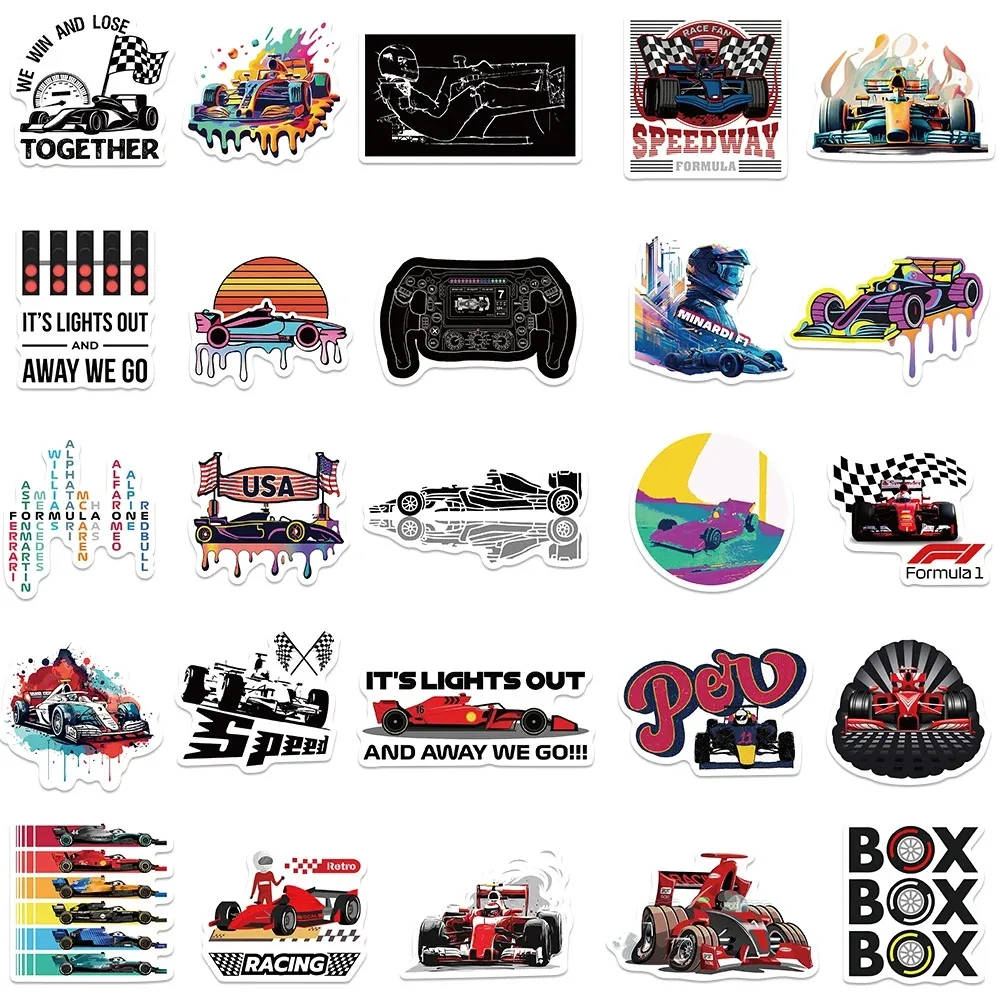 10/30/50pcs F1 Formula One Racing Stickers Funny Cartoon Graffiti Decal Laptop Luggage Skateboard Motorcycle Bike Helmet Sticker