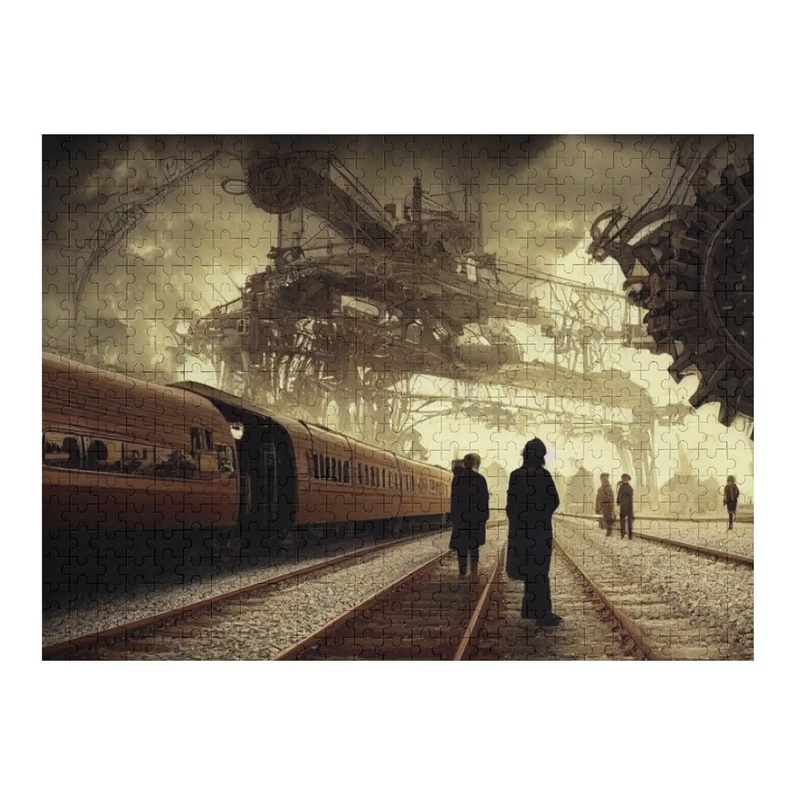 

Steampunk Train Station Airship Station Scene Jigsaw Puzzle Wooden Compositions For Children Wooden Adults Puzzle