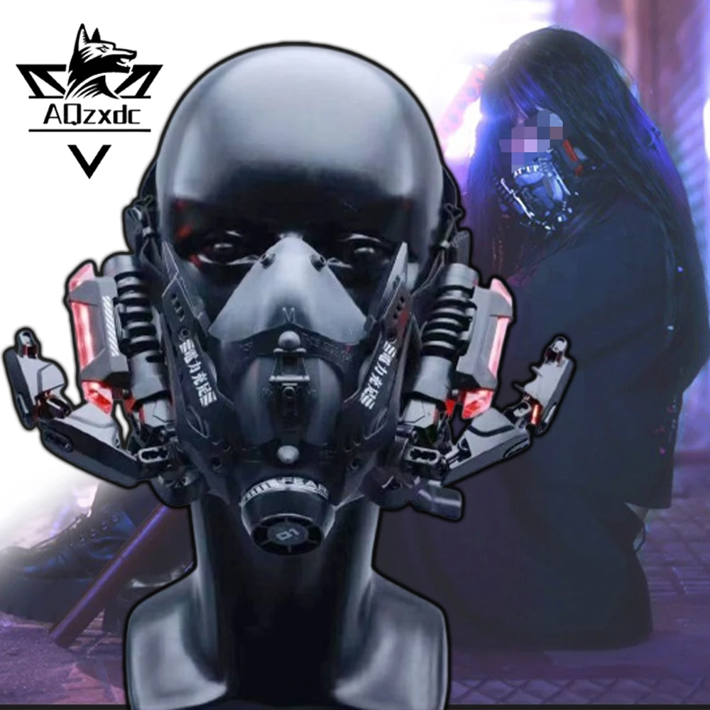 

Tactical Cyberpunk Commander Mask Half Face Mechanical Armored Masks With Lighting For Halloween Cosplay Party Costume Prop