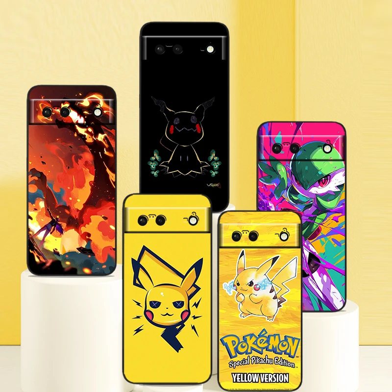 Cartoon P-Pokemon P-Pikachus For Google Pixel 9 8 7A 7 6A 6 5A 5 4 4A XL 5G Black Silicon Shockproof Shell Funda Phone Case