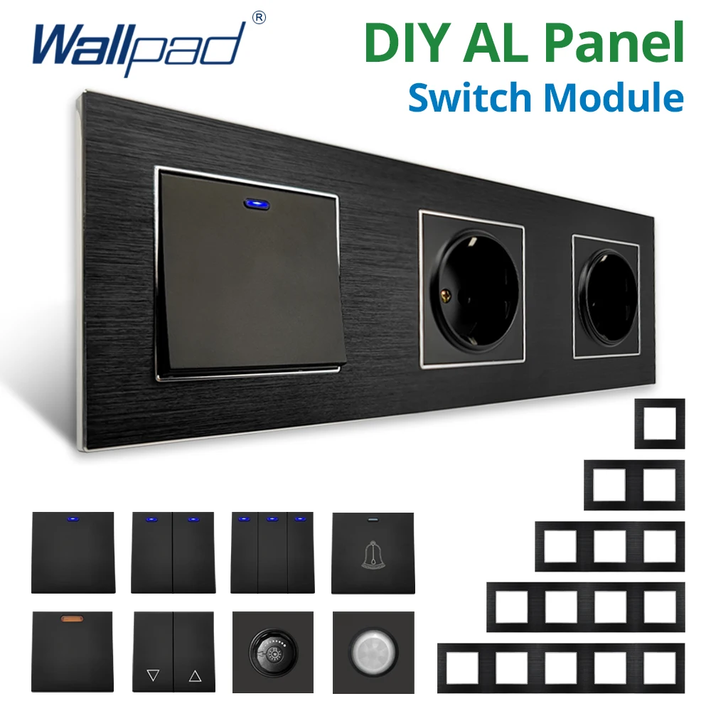 Wallpad Black Aluminum Panel Wall Light Switch Function Key Only DIY Free Combination 52*52mm  1 2 3 4 5  Multiple Frame