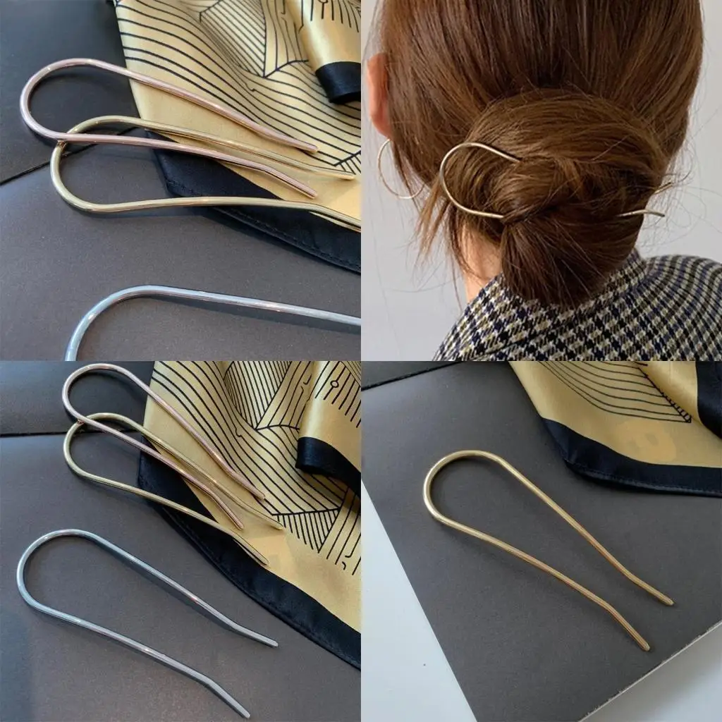 

652F Delicate U Shaped Hairpin French Hair Alloy Hair Pin Fork Sticks Chignon Pins for Hair Styling Accessories