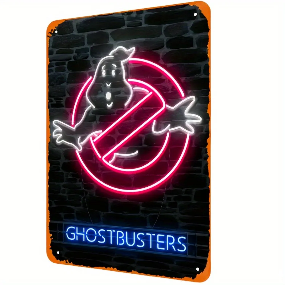 Unidwod Vintage Ghostbusters Neon Lights Metal Tin Sign,Wall Hanging Decorative Plaque for Home Bar Pub Garage, Multipurpose