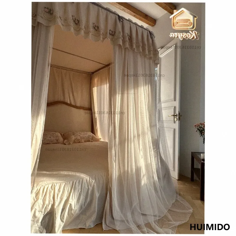 2026 new U-shaped track double-layer household princess wind blackout curtain bed mantle mosquito net dust top 1.8m bed bedroom