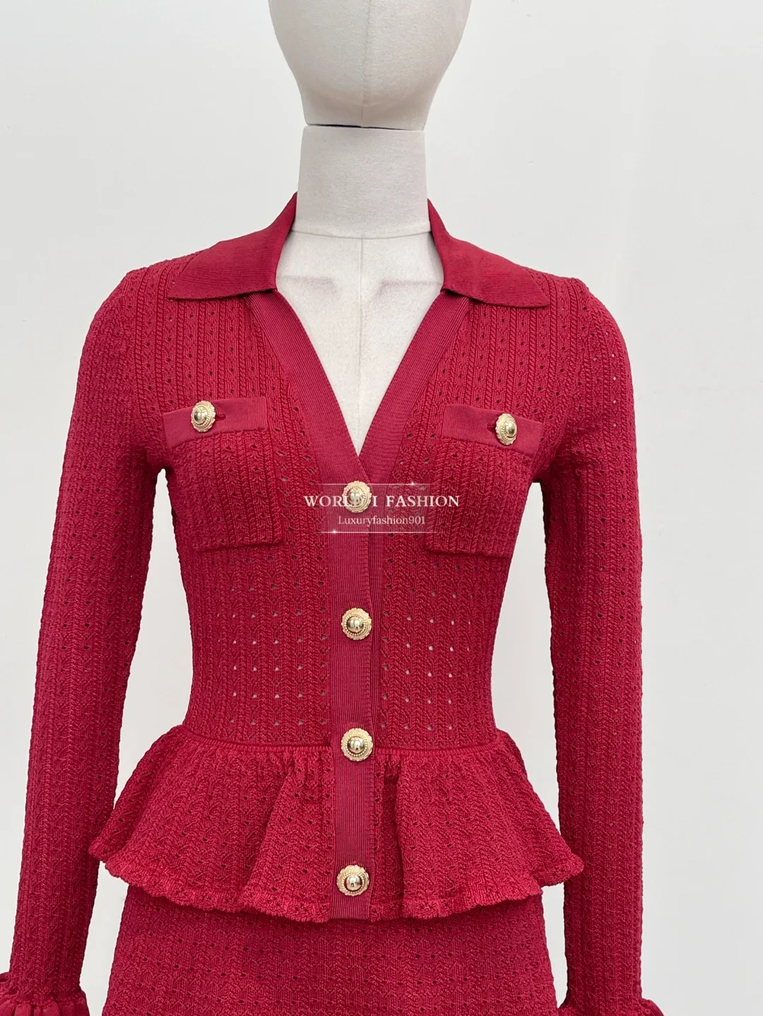 

Red Long Sleeve Knit Wasp Waist Mini Dress