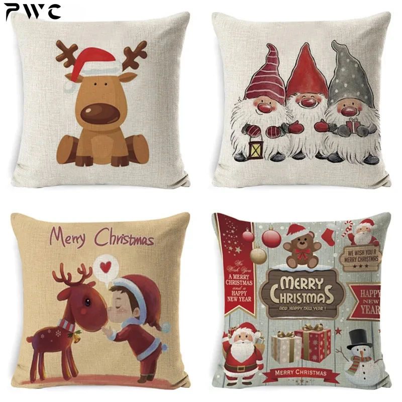 

Christmas Decoration Cushion Cover Cartoon Elk Santa Cushion Cover Christmas Pillow Case Linen Decoration Pillow Home Decoration