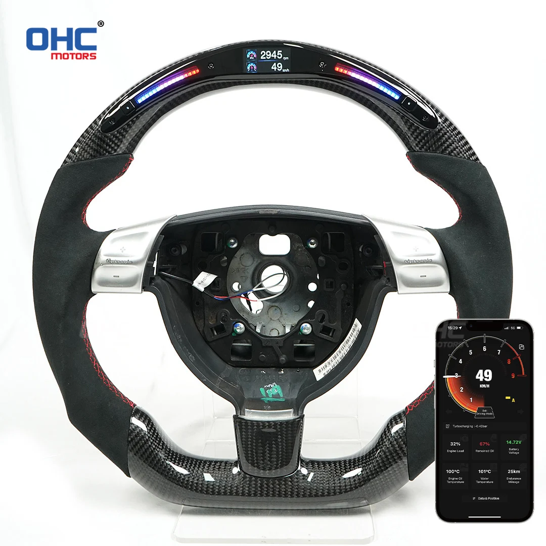 OHC Motors Custom 100% Real Carbon Fiber Light Up LED Racing Steering Wheel Compatible for Porsche 997.1 987 Carrera 997