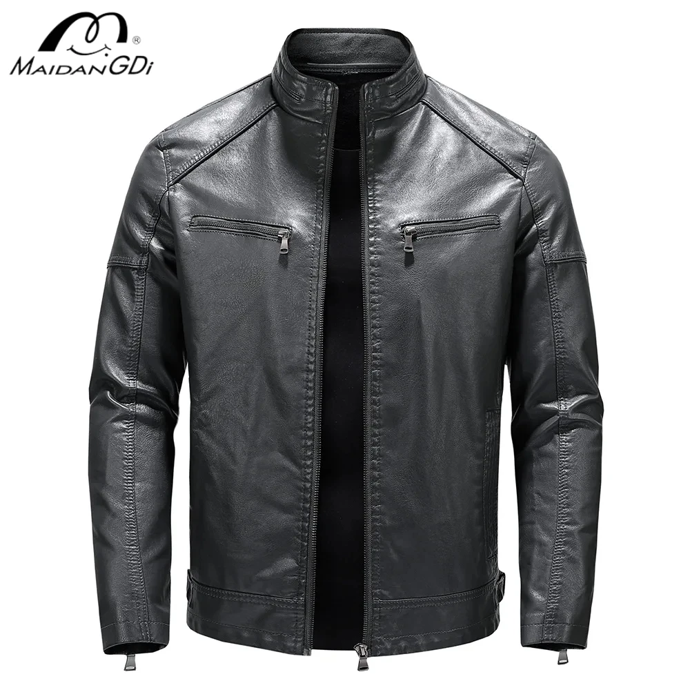 2024 Men\'s Autumn/Winter New Collection Men\'s PU Leather Jacket Short Style Stand up Collar Youth Motorcycle Leather Jacket