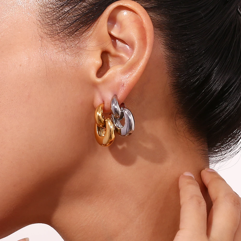 La.Muses C-type U-shaped Splicing Stainless steel Women\'s Earrings Waterproof Fashion Design Women\'s Simple Jewelry Gift
