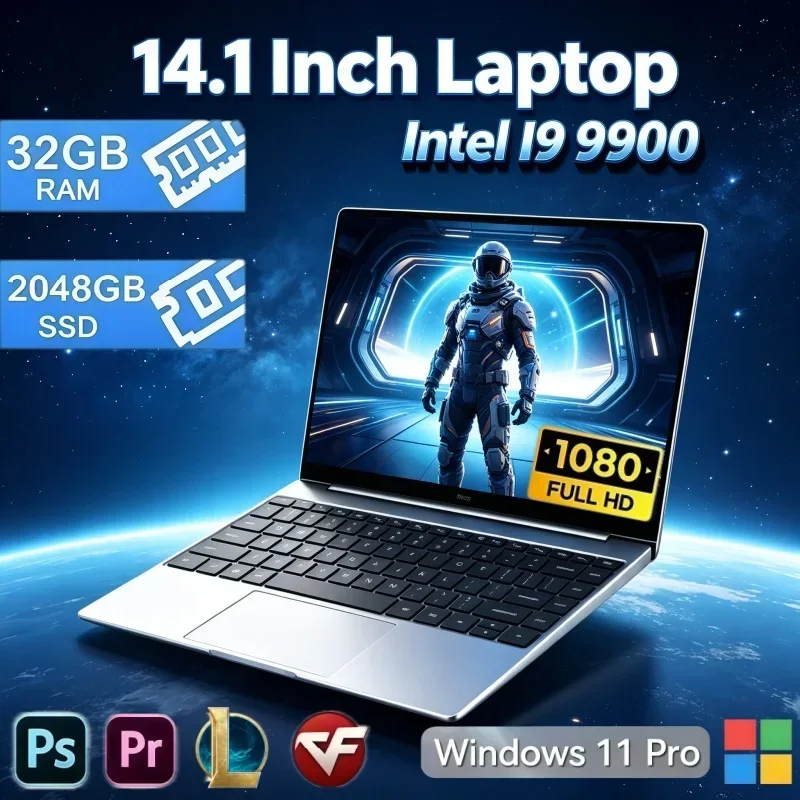 14.1 Inch Full‑Spec Intel Core I9‑9900 Laptop Windows11 32GB RAM 2TB SSD Modern Slim Notebook For Home Office Entertainment