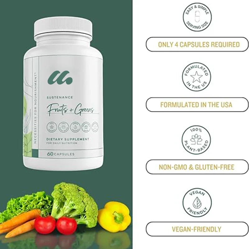 Daily Green, Fruit, and Vegetable Supplements - Superfood Vitamin Capsules - Enhance Energy, Mental Clarity, and Overall Health