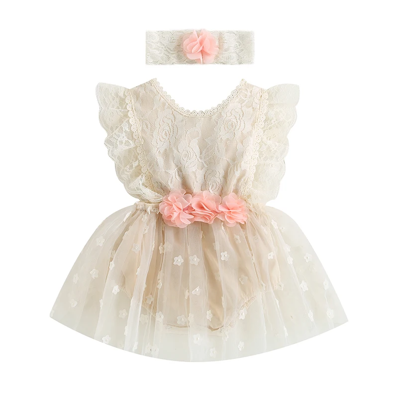 

Newborn Baby Girl Romper Dress Boho Floral Lace Mesh Tutu Dress Princess Party Clothes