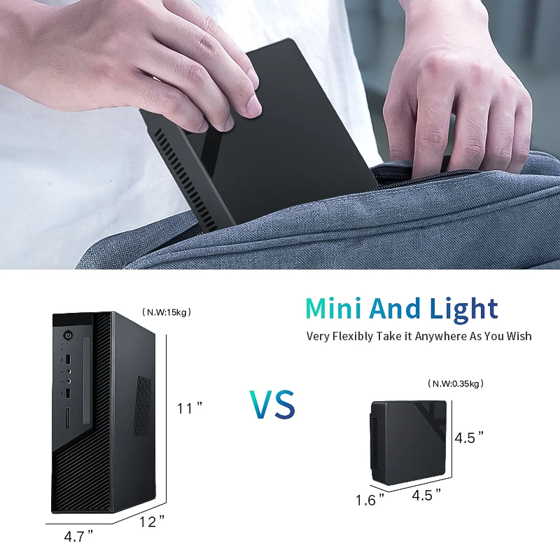 كمبيوتر صغير مدمج واي فاي متوافق مع Win 11 Linux Desktop Home Office Game Dual Network Port Box Mini PC