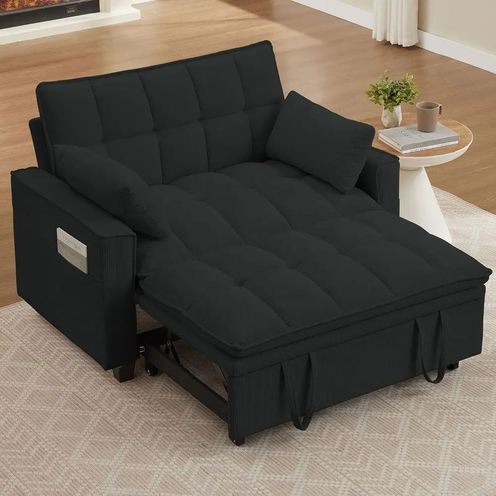 

3-in-1 Convertible Sofa Bed with Storage, Adjustable Backrest, Ideal for Living Room, Bedroom, and Reading Nooks in Black