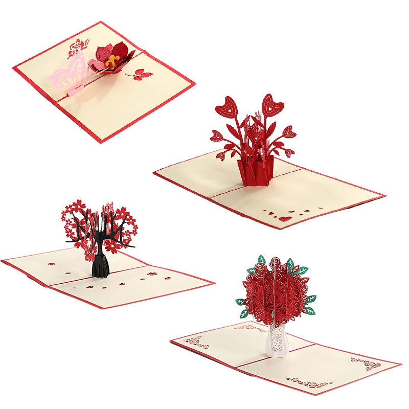 Stereoscopic Roses 3D Pop Up Love Greeting Card Envelope Valentines Day Birthday Anniversary Greeting Card Couples Postcard