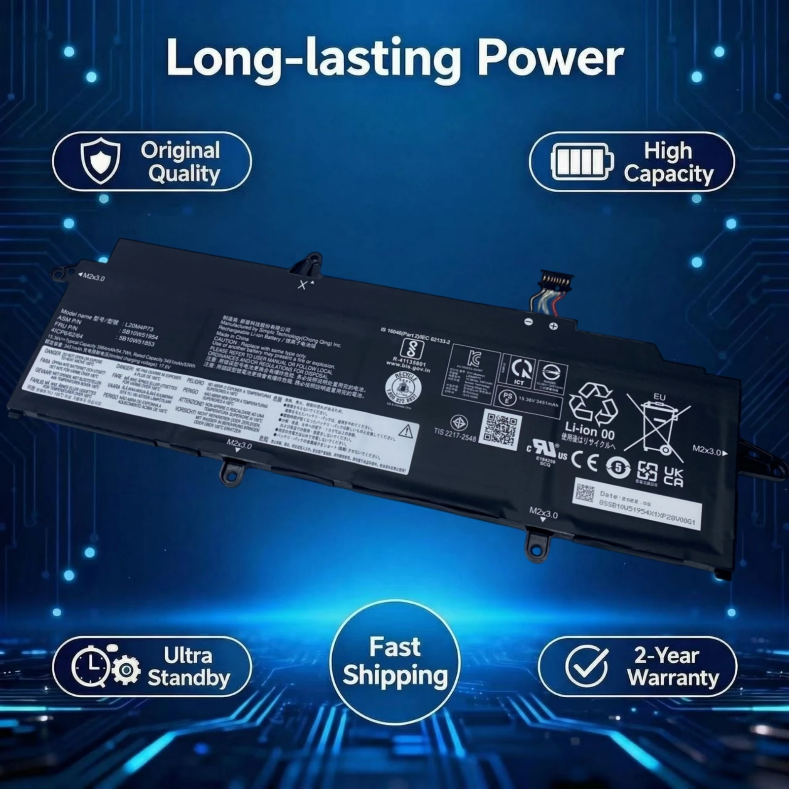 Original L20M4P73 Laptop Battery For Lenovo ThinkPad X13 Gen 2 Gen 3 L20D4P73 L20C4P73 L20D3P72 L20C3P72 5B10W51818 5B10W51820