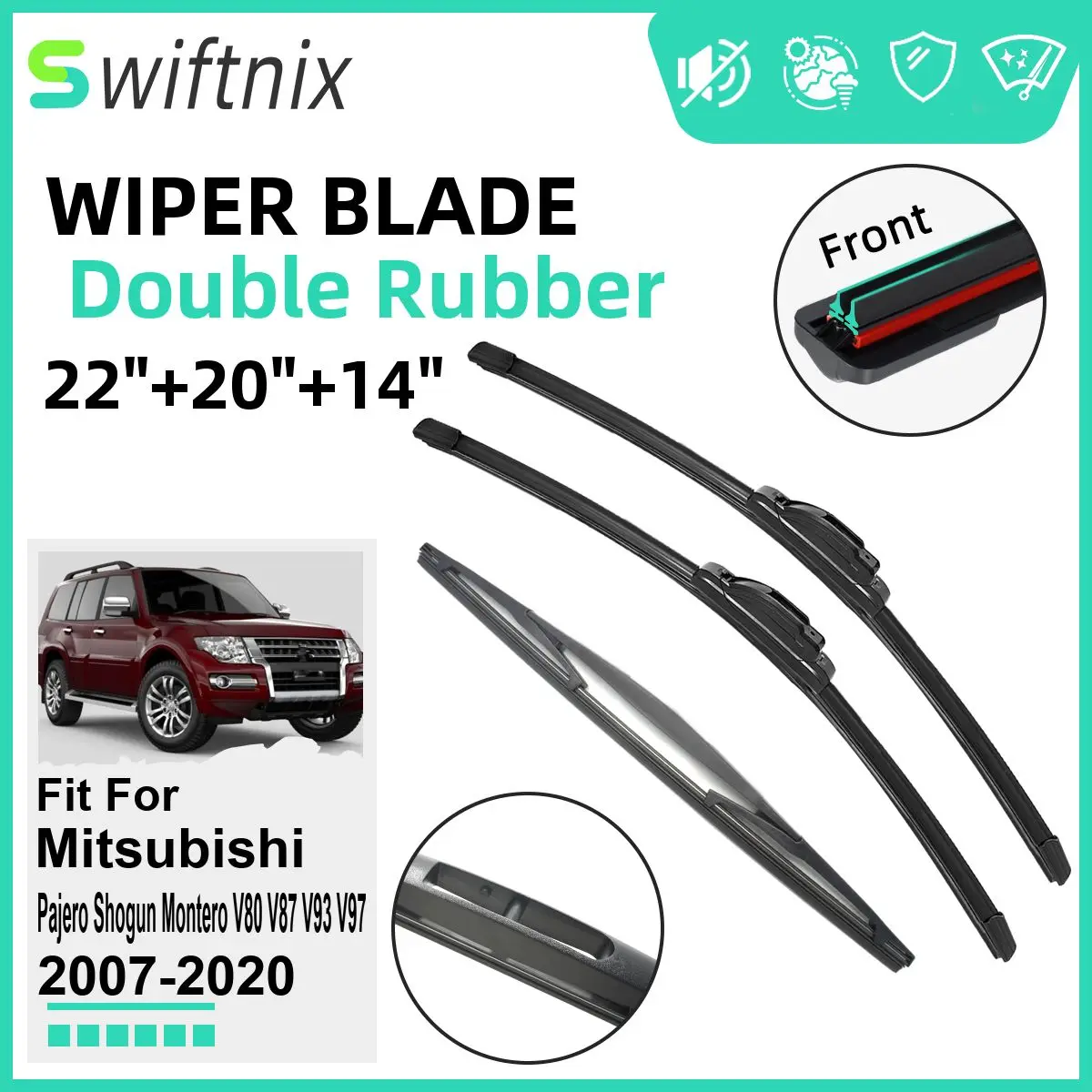 

Double Rubber Car Wiper Blades for Mitsubishi Pajero Shogun Montero V80 V87 V93 V97 2007-2020 Rubber Accessories 2018 2019 2020