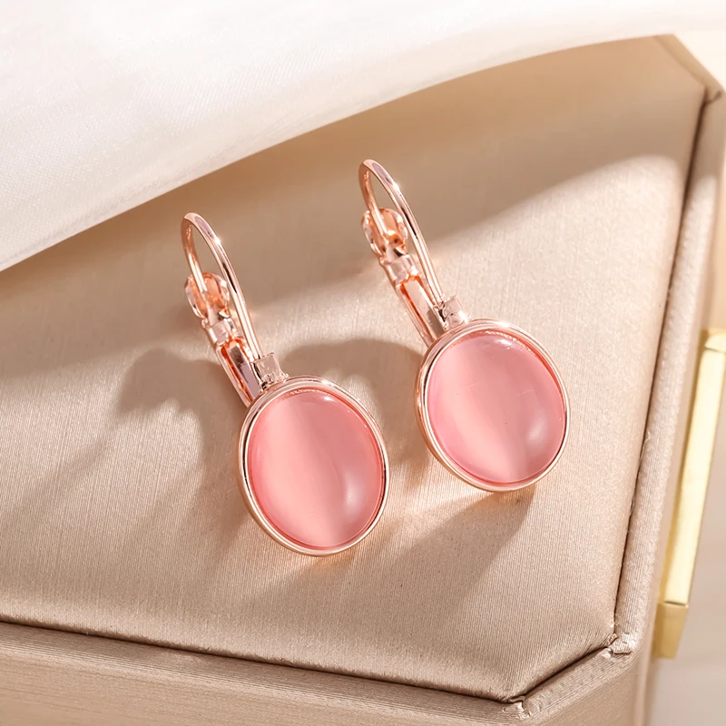 Light Luxury Pink Cat\'s Eye Pendant Earrings Women\'s Fashion Oval Hypoallergenic Versatile Wedding Dinner Party Earrings Gift