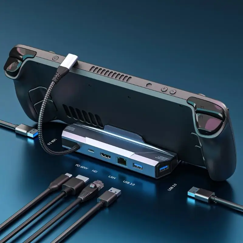 H37B 6 en 1 Los centros estación acoplamiento para Steamdeck y ROG con USB A USB C 4K HDMI2.0 y puerto Gigabit