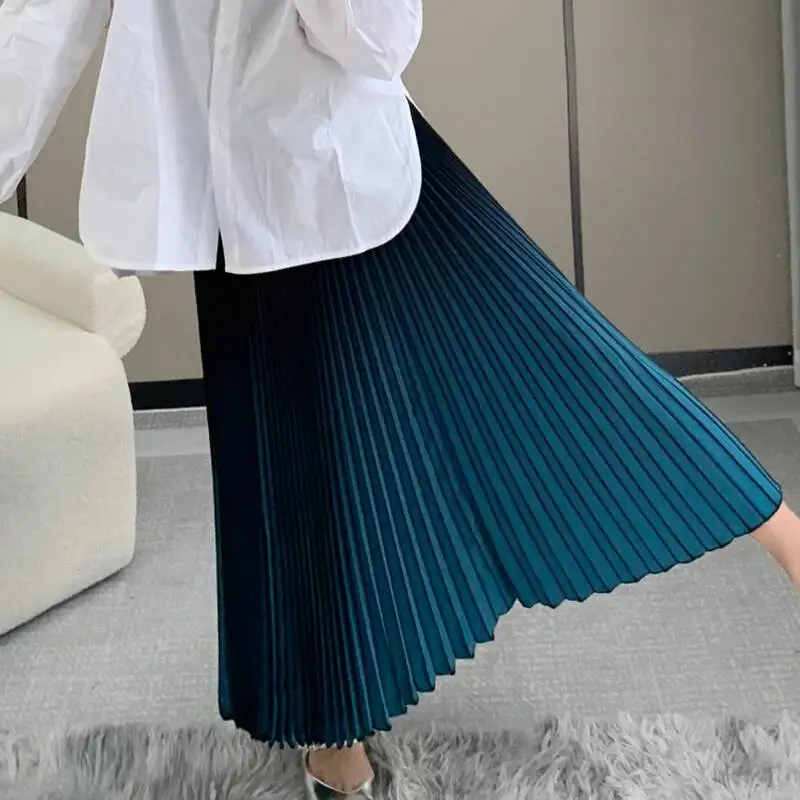 Quality Pleated High New Women's Skirt Gradient Yellow Printting Elastic High Waist A-line Skirts Chic New Cloth 2VFHV