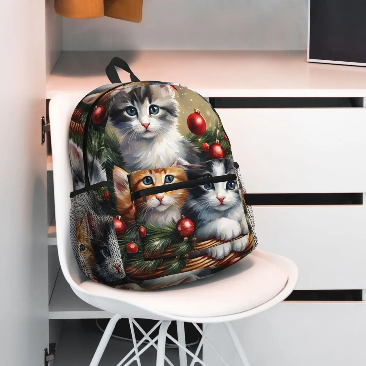 Cute Christmas Cat Kittens  Backpack Student BookBag Kids School Bag Computer Shoulder Bags for Boys Girls