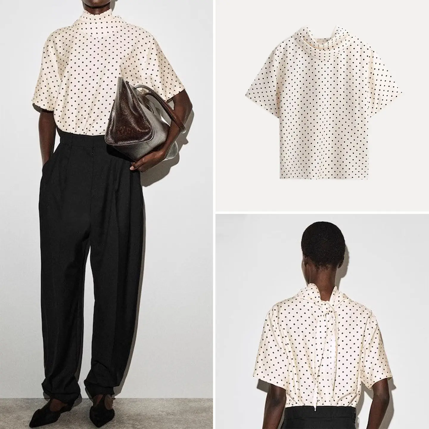 

Женская рубашка ZADATA с коротким рукавом в горошек, весна 2026, с воротником-стойкой и пуговицами на спине, модная повседневная модель