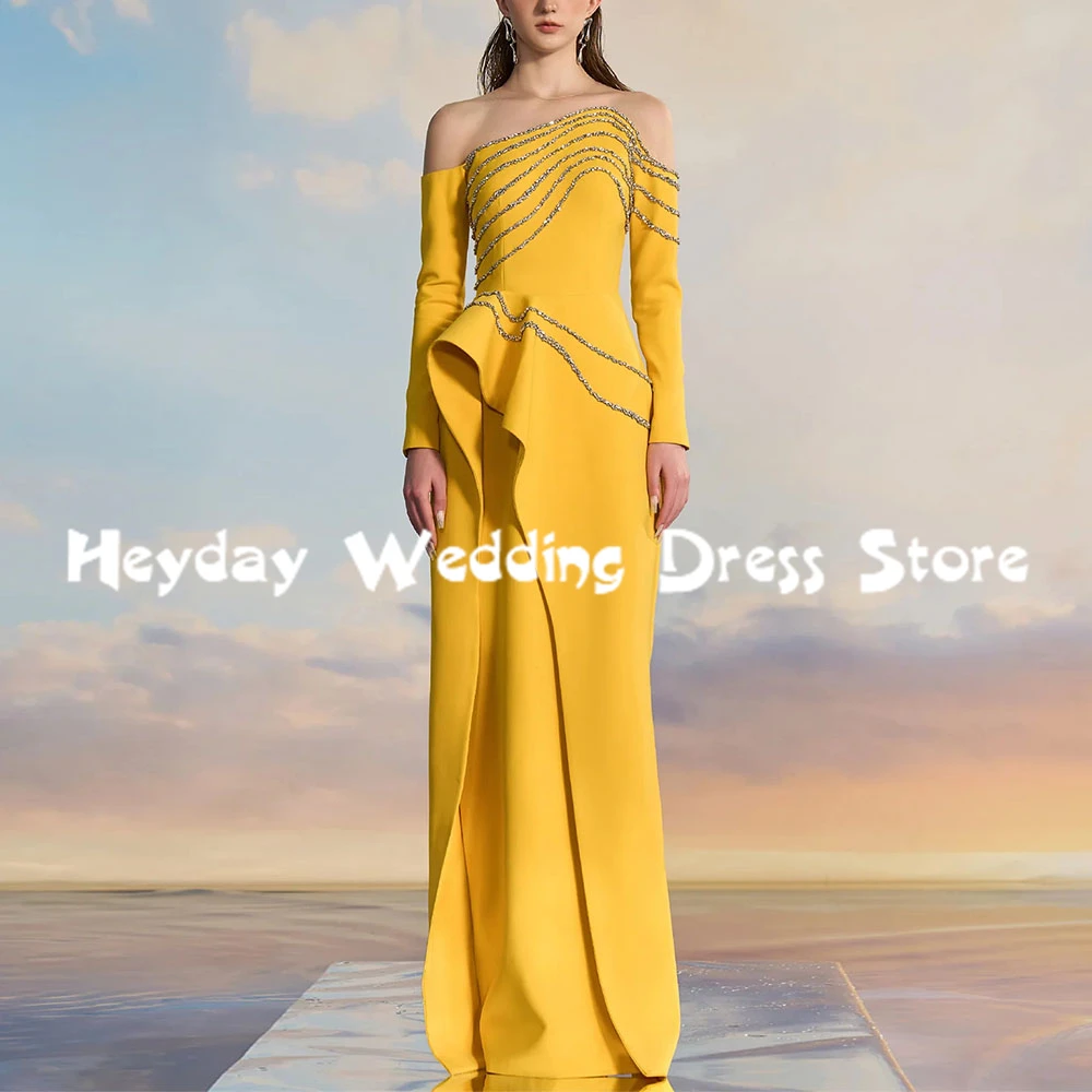 

Heyday Women's O-neck Beaded Straight Ruffles Simple Evening Dresses With Long Sleeves Floor-Length Formal Elegant Dresses 2025