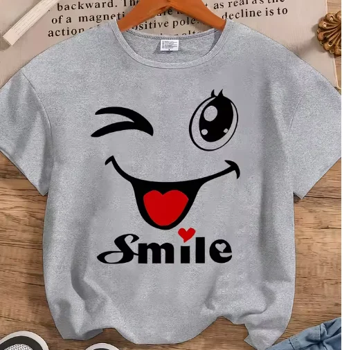 2026 Summer T Shirt Men Women  Wink Smile Women's Tee - Cute Emoji Graphic Playful Happy Print for Casual Daily Wear