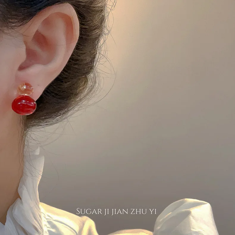 Korean Relaxation Two-color Glazed Jelly Stud Earrings Summer Small Fresh And Well-behaved Girl Next Door Daily Versatile Earrin