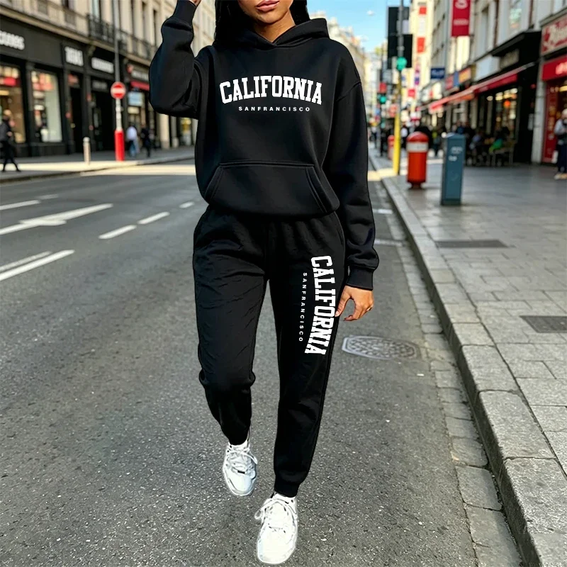 Urban Casual Fashion Hoodie Jogger Suit Autumn Winter Outfit 2026 New Arrival Women's Tracksuit Hooded Sweatshirt and Sweatpants