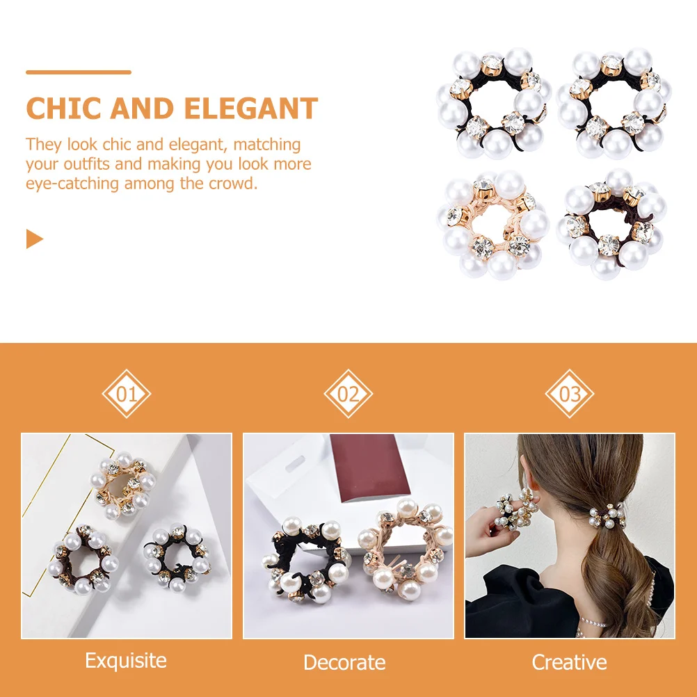 

4pcs Rhinestone Ties Hair Rope Elastic Ponytail Holders For Women Party Daily Wear Hair Accessories