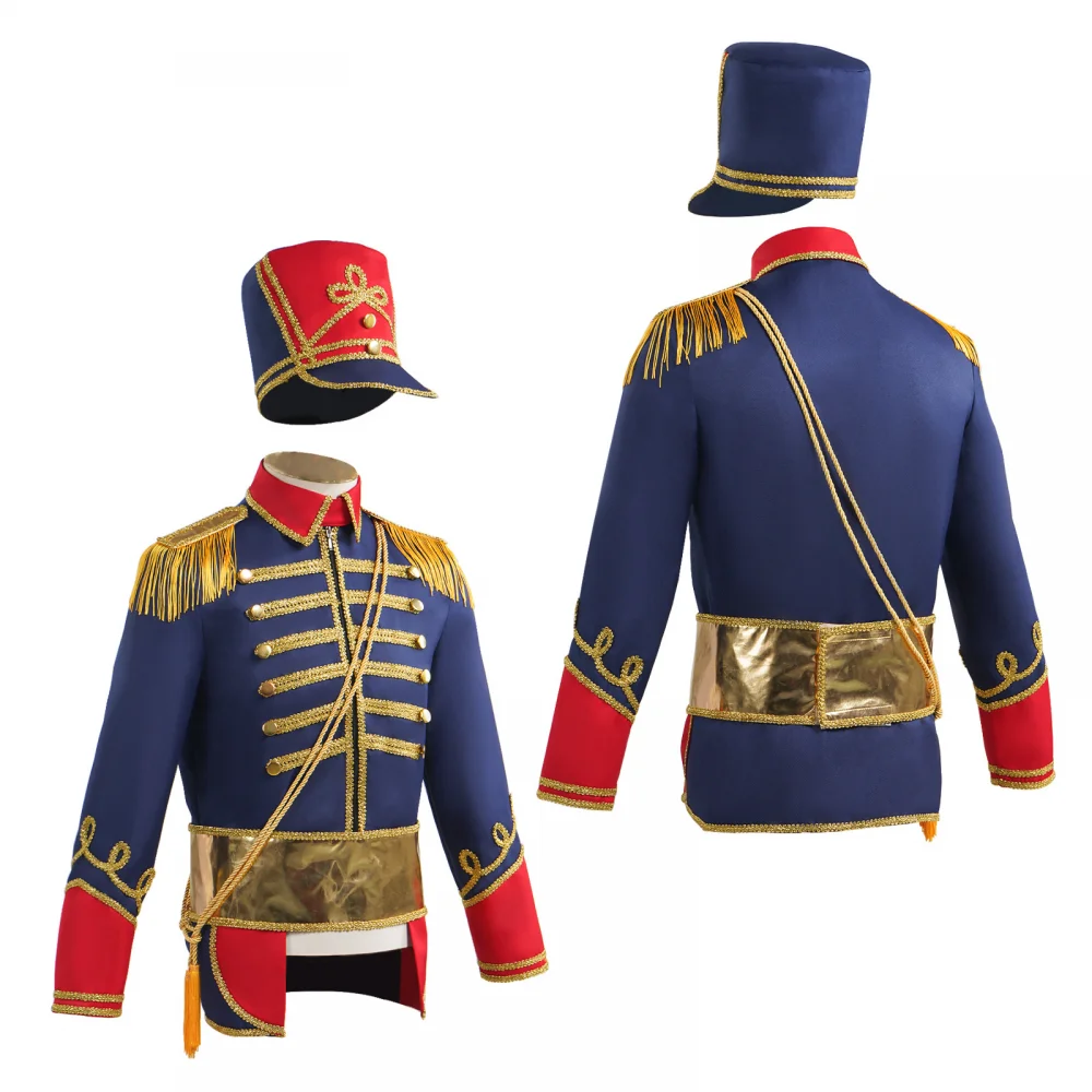 ผู้ใหญ่ฮาโลวีน Nutcrackers เครื่องแต่งกายกลองทรัมเป็ตทีม Royal Honor Guard Party ชุดชุดพู่ Circus Ringmaster เสื้อด้านบน