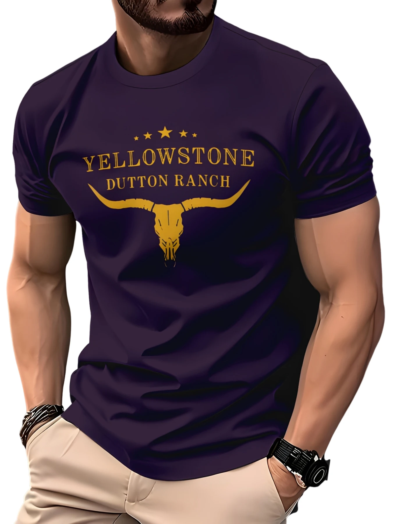 

Men's Bull Graph Print Short Sleeve Crew Neck T-Shirt - Soft, Breathable, Lightweight, Relaxed Fit Tee For Travel, Beach Trips