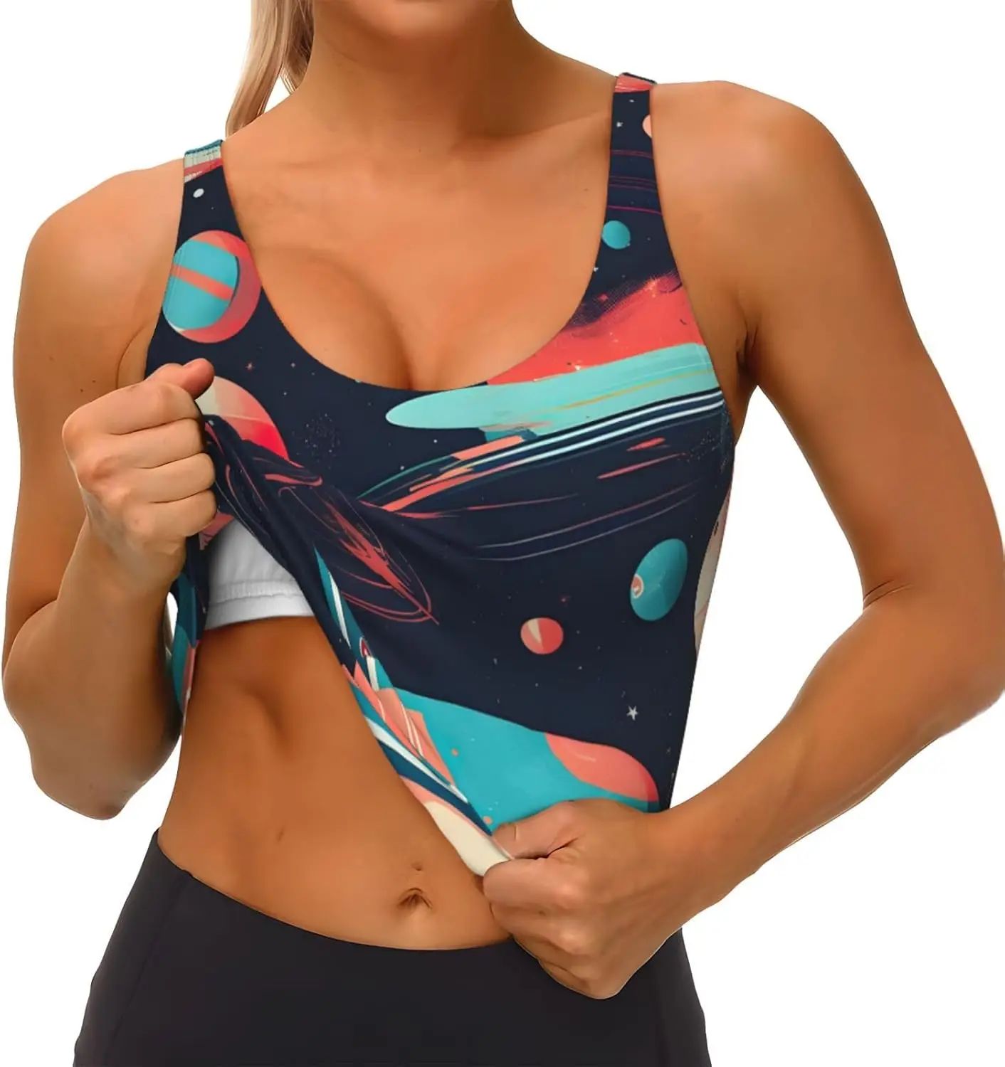 우주 행성 인쇄 여성 캐주얼 스포츠 조끼 요가 조끼 유행 경량 조끼 계절 편안한