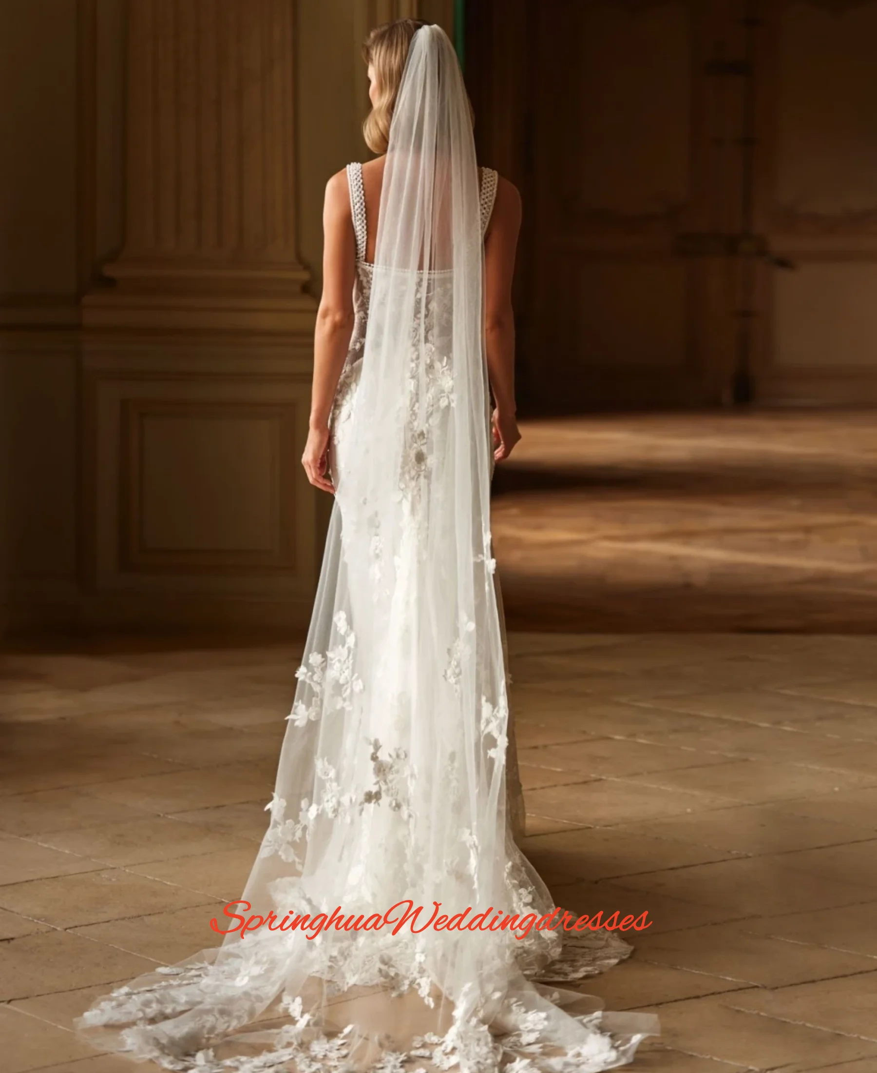 Customzied Charming Mermaid Long Bride Robe Classic Lace Appliques 3D Flower Bridal Gown Weddding Dresses Vestidos De Noiva