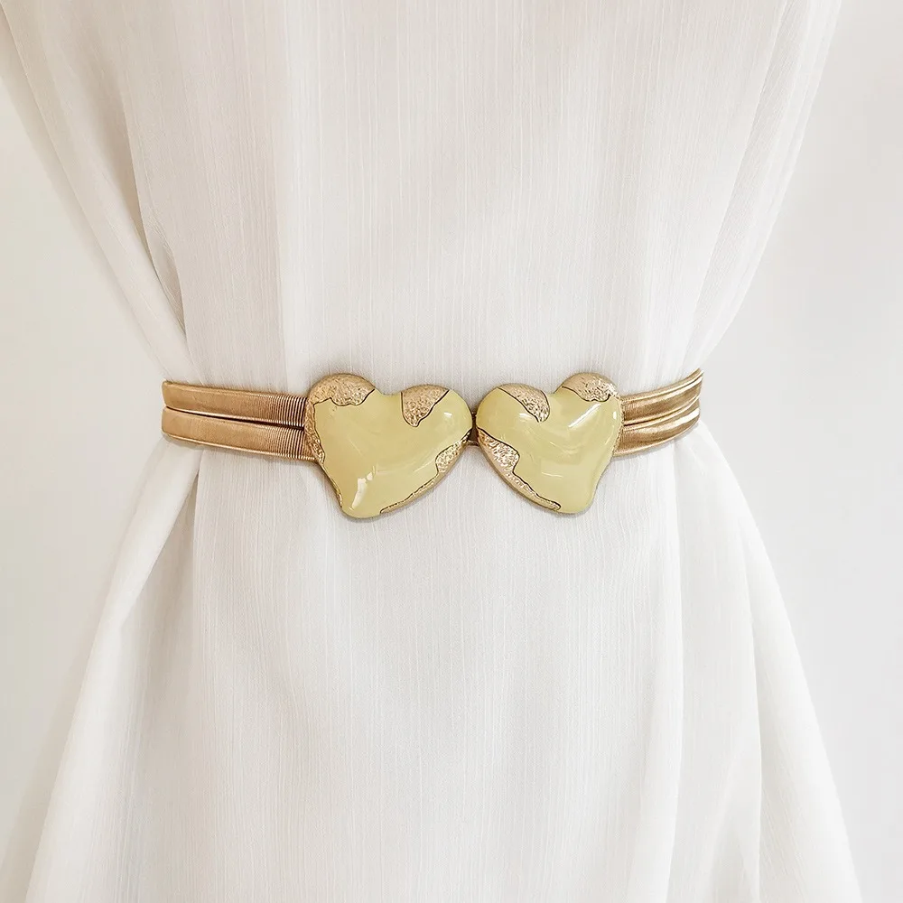 

Модный бесследный эластичный пружинный ремень, металлический ремень с невидимым сердцем, глянцевый эластичный пояс без перфорации, женские джинсы