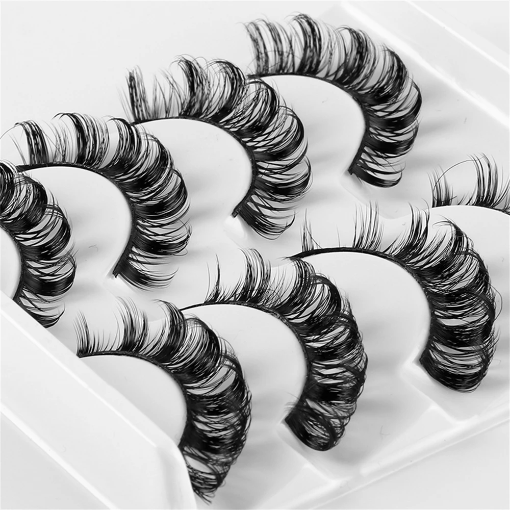 4 pairs/Tray Russian curl multi-layer structure simulation self-adhesive glue-free Full strip eyelashes with customizable