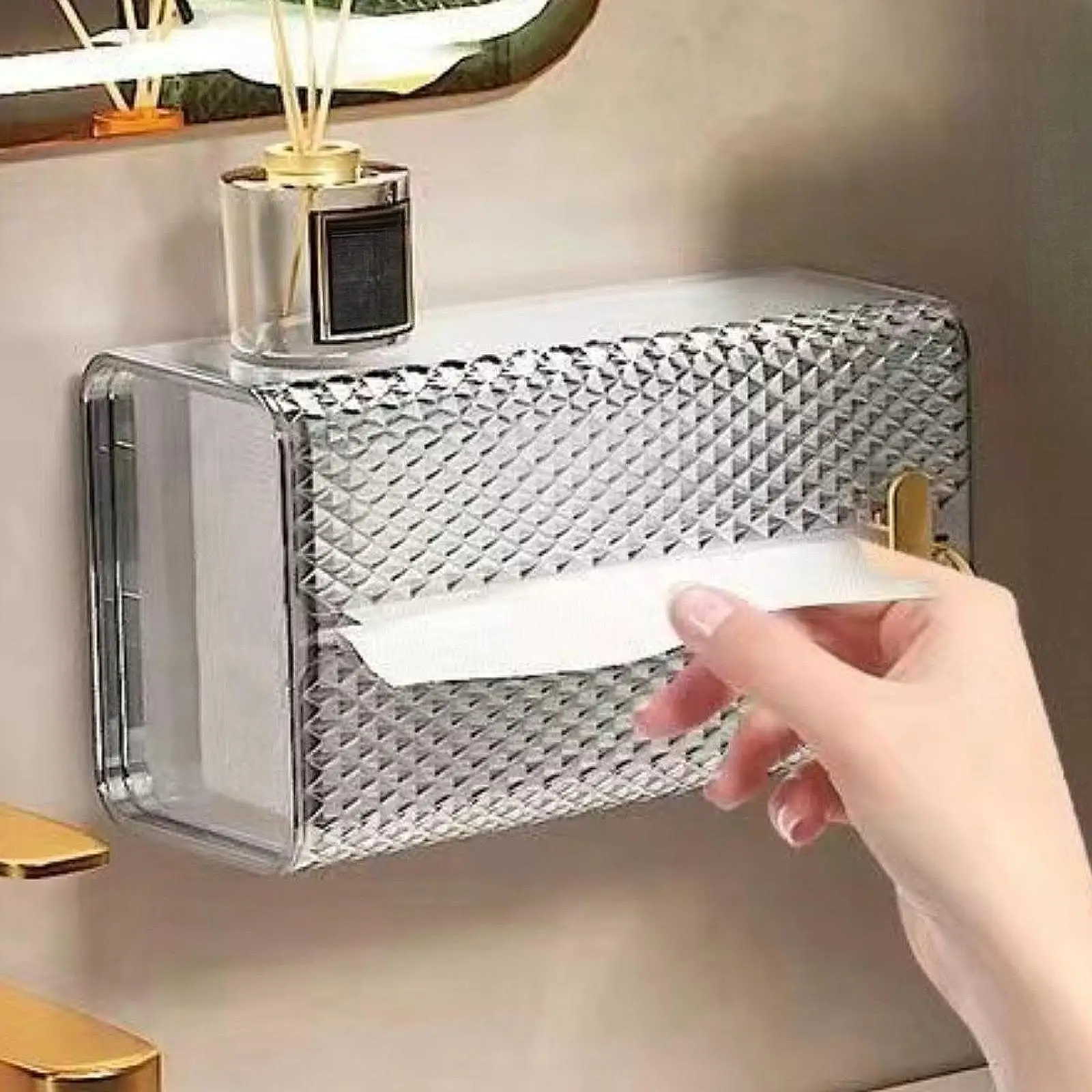 Tissue Box Holder Wall Mounted Modern Tissue Organizer Toilet Tissue Storage for Restroom Office Living Room Restaurant Desk