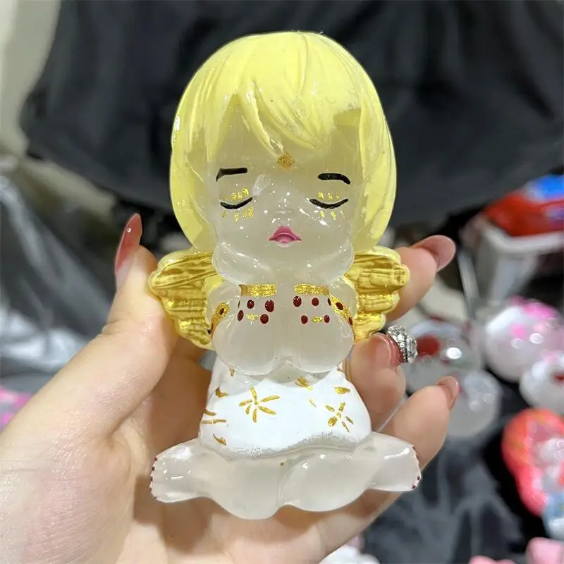 

Natural Selenite Angel Carving Healing Crystal Stone Cute Birthday Present Home Decoration 1PCS