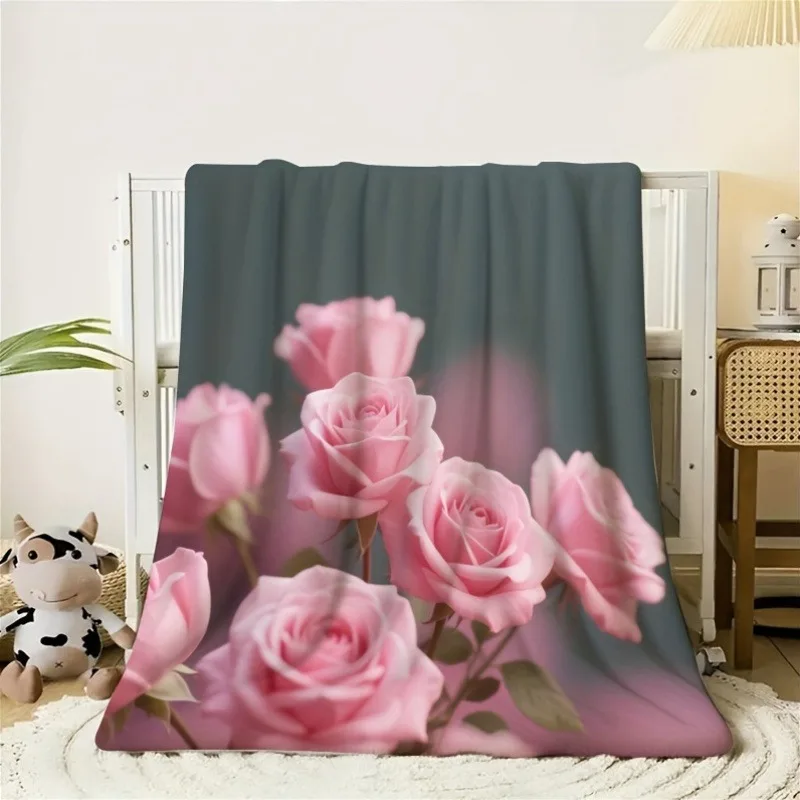 

Одеяло с цветочным принтом розовой розы, мягкое уютное фланелевое одеяло, романтический подарок для домашнего декора для дивана-кровати