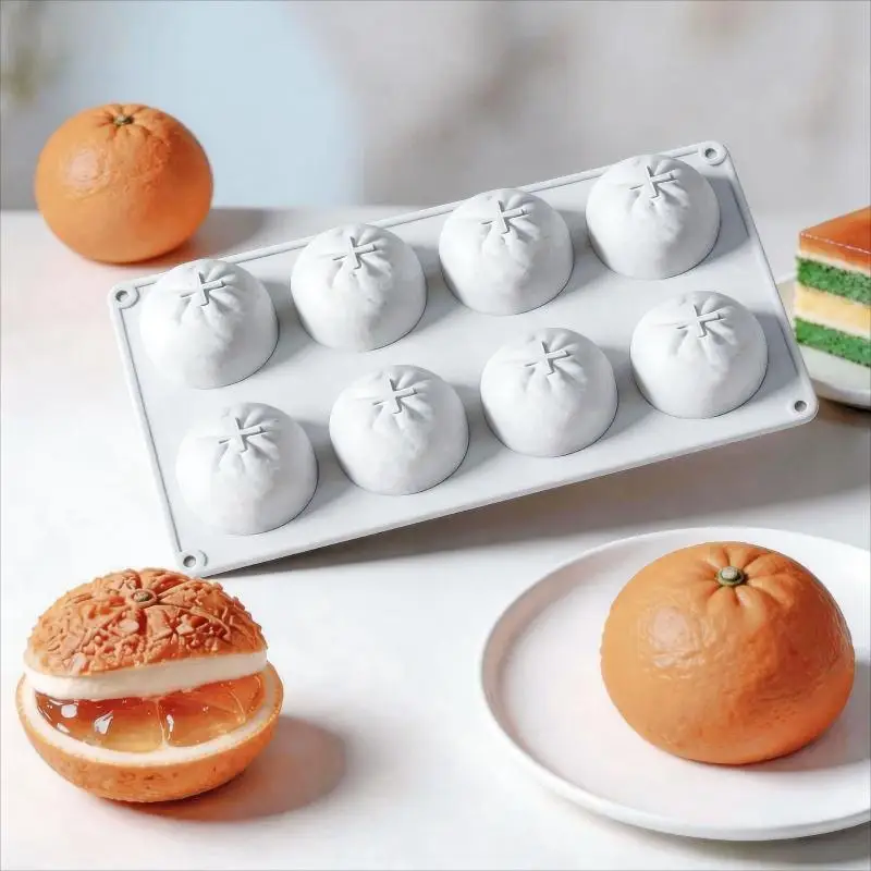 1Pcs Food Grade Non-Stick 3D 8-Cavity Orange Shape Silicone Mold For Mousse Cake French Bread DIY Plaster Craft Baking Tool