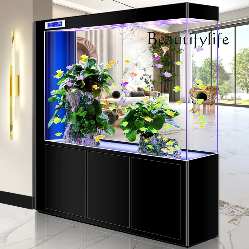 Ultra-white glass bottom filter fish tank, living room entrance, screen partition integrated rectangular aquarium