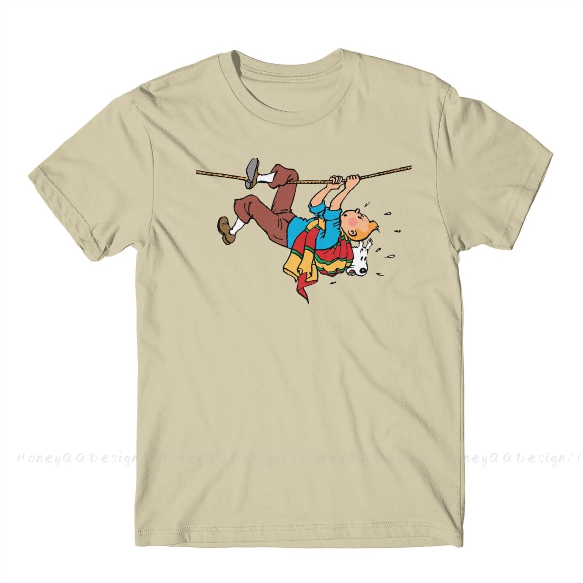 Kuifje Rope Klimbing Fashion TShirt Design Gaston Lagaffe Anime Cotton Shirt Men Unisex T-Shirt Oversize Adult Plus Size