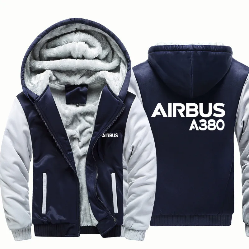 Streetwear Aviation Pilots Flight Airbus A380 Fleece Warm Wool Thick Men Coat Jackets Autumn Winter Hooded Hoodies Sweatshirts