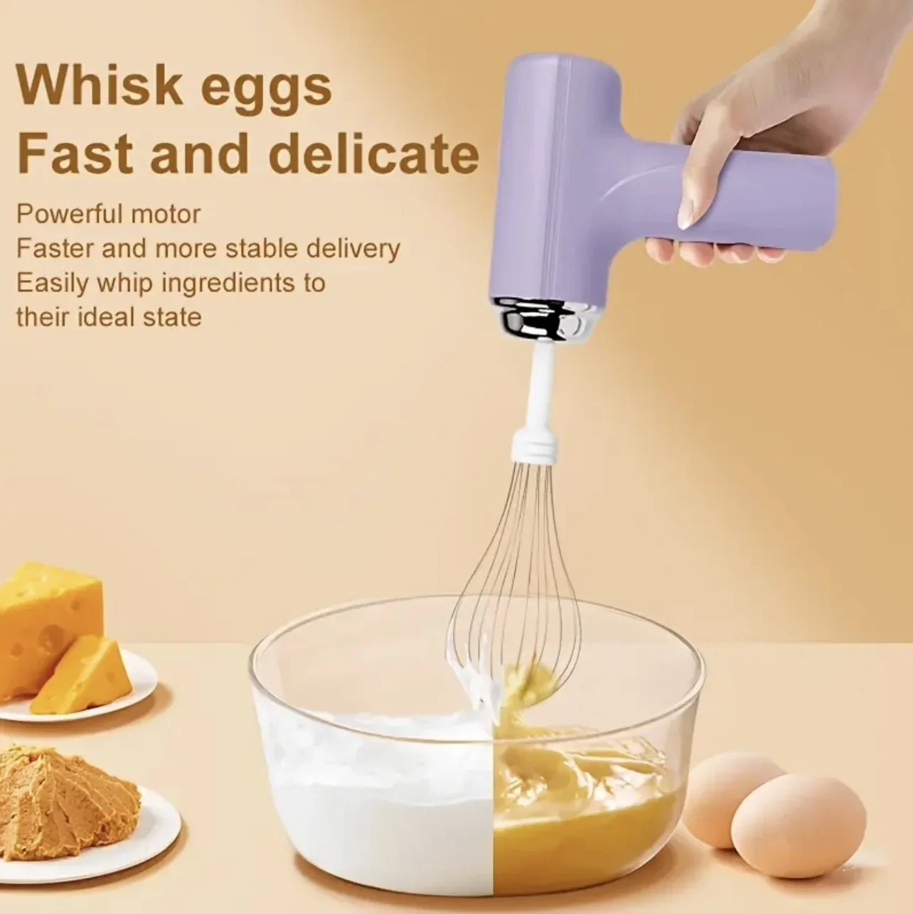 Electric Egg Beater Wireless Electric Food Mixer Handheld Mixer with 3 Speed Settings Baking Dough Cake Cream Milk Whisk