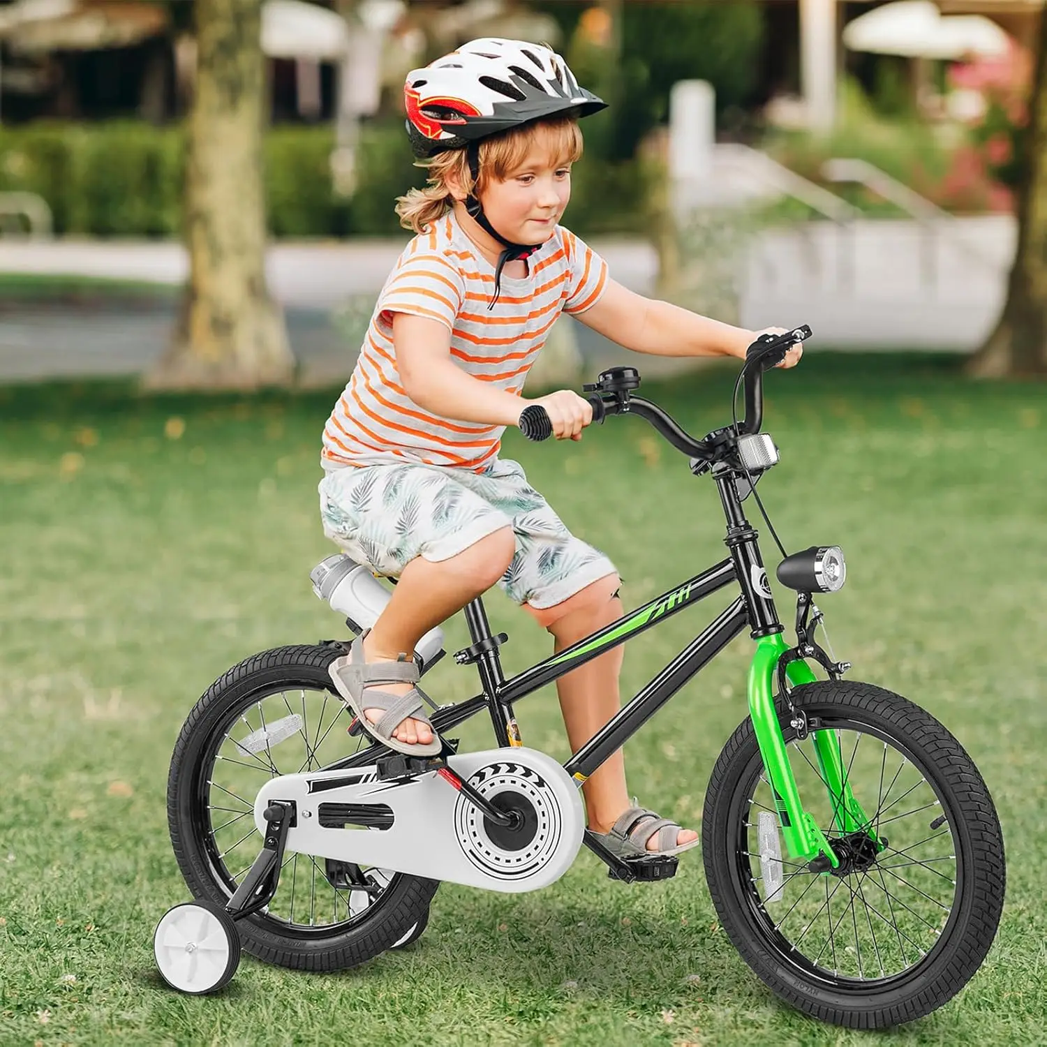 Vélo pour enfants âgés de 3 à 8 ans, vélo pour enfants de 16 pouces avec roues d'entraînement, béquille et phare, siège réglable