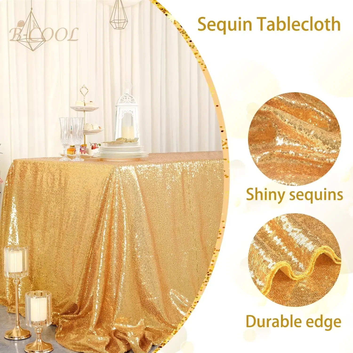 Glitter Light Gold Sequin Tablecloth Wedding Table Cover Birthday Sequin Table Cloth Christmas Photography Decoration